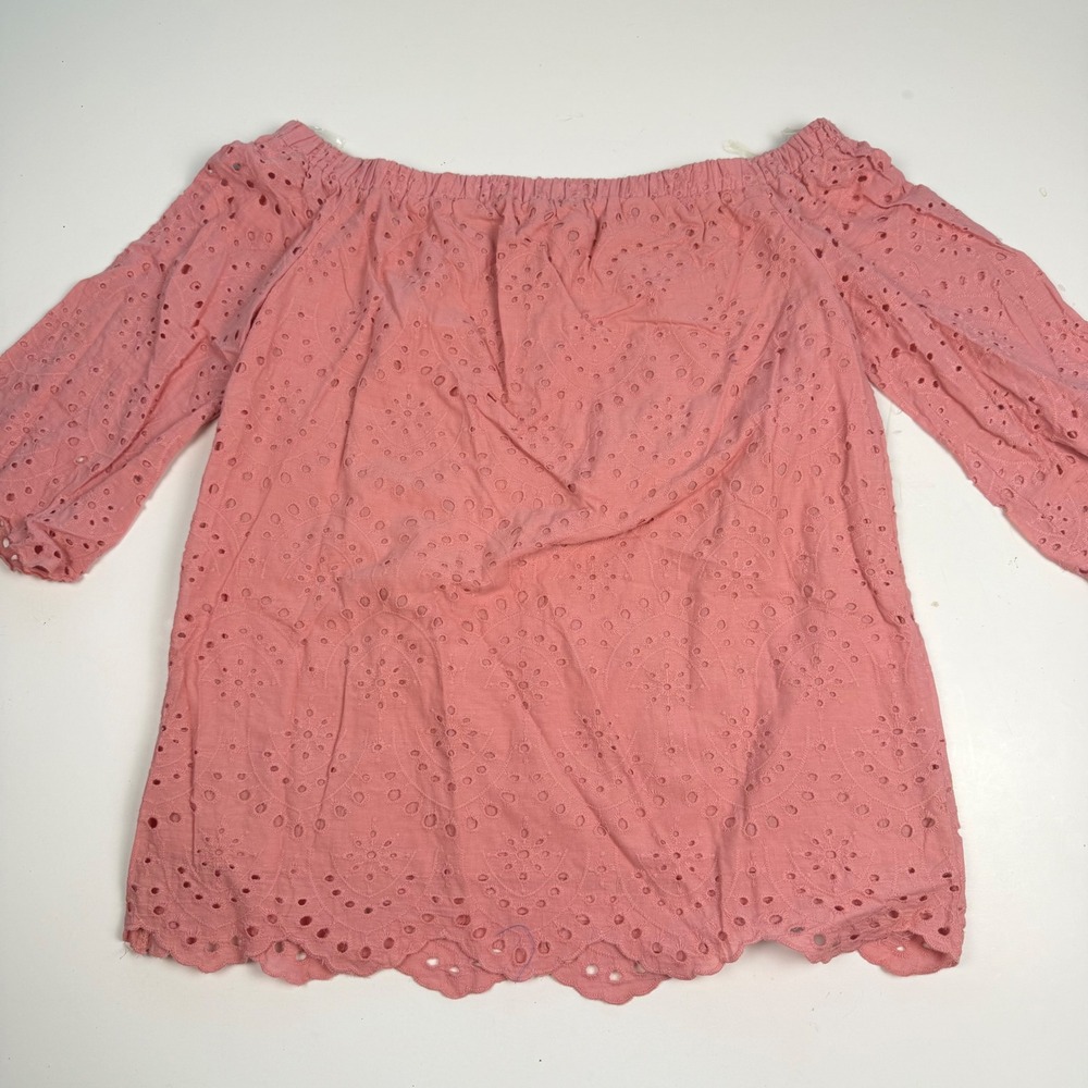 Womens Pink Eyelet Off The Shoulder Cotton Blouse Top L Datenight Preppy Look